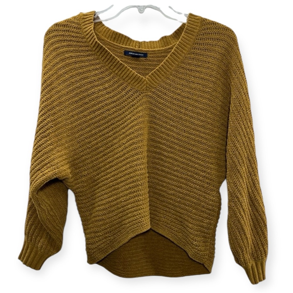 American Eagle Golden Mustard V Neck Crop Sweater - XS